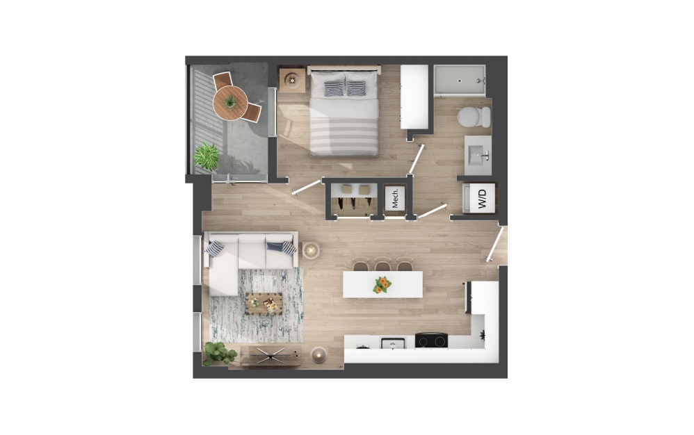 King - 1 bedroom floorplan layout with 1 bathroom and 515 square feet