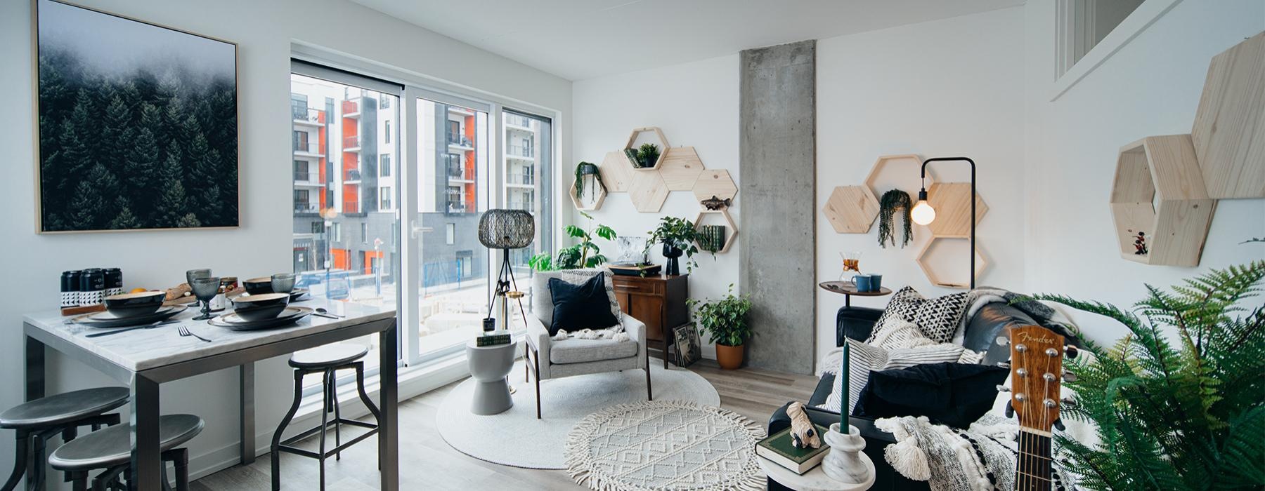 a room with a bed and a table